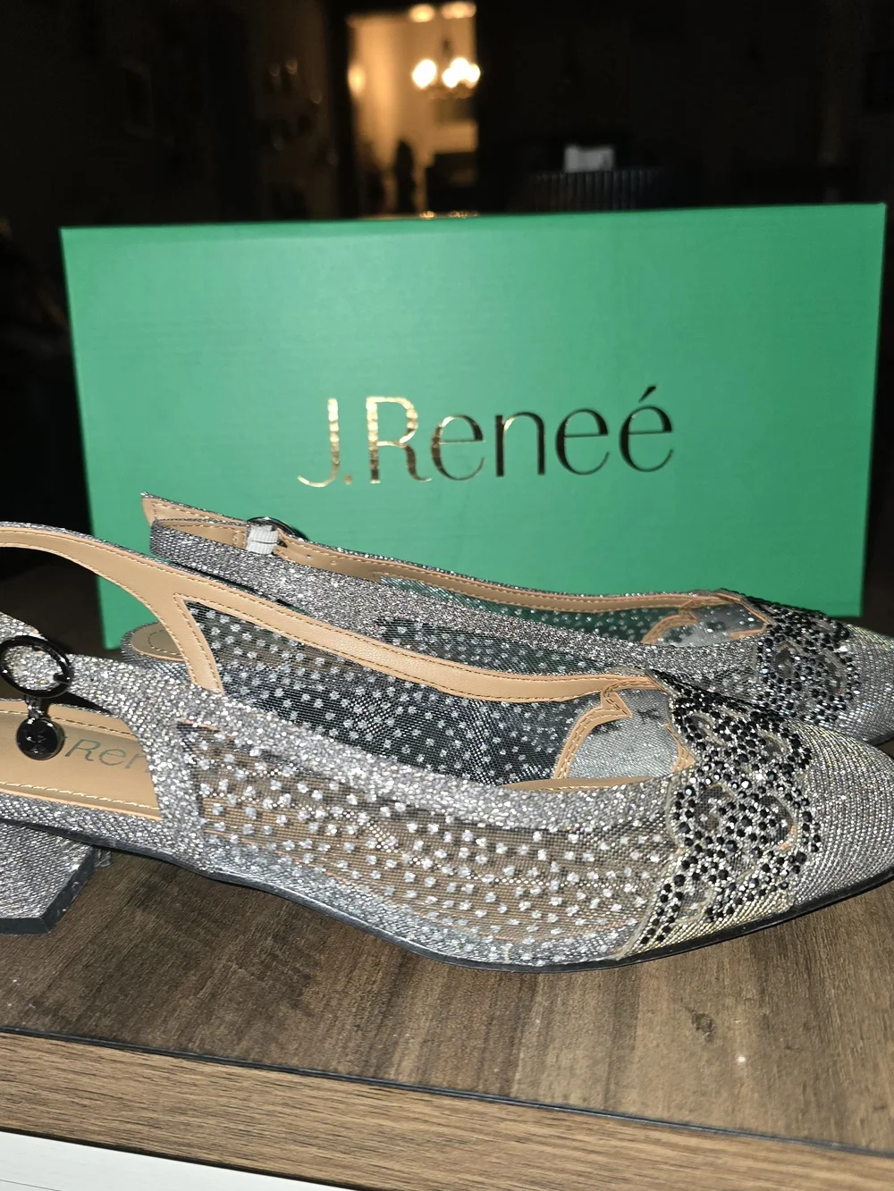 J. Renee Faleece Silver Embellished Blinv Slingback Flats size 7 Wide 1in Heel